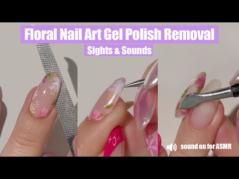 Floral Nail Art Gel Removal Technique How To (sights & sounds) #gelnails #asmr #shorts