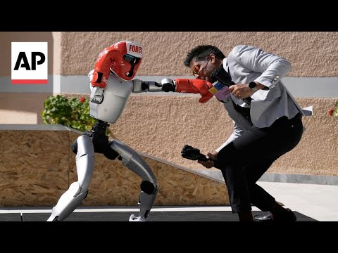 YouTube video thumbnail: Humanoid Robots Display Athletic Skills at Birthplace of the Olympics
