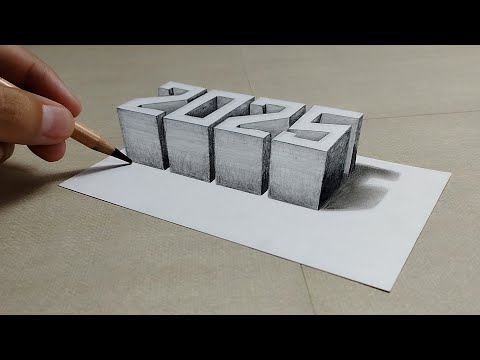 ⭐ Dibujos 3D 👉 Como dibujar 2025 en 3D - nuevo año [arte fácil]