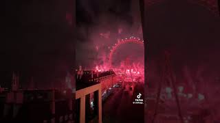 London Eye NYE Fireworks 2025 near the Southbank building