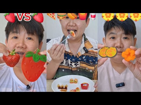 #กินตามอิโมจิ Ep.41😊😚😋😁 รวม#ของกินเซเว่น ขนมแปลกๆ จริง vs ปลอม Hungry Hangry #mukbang