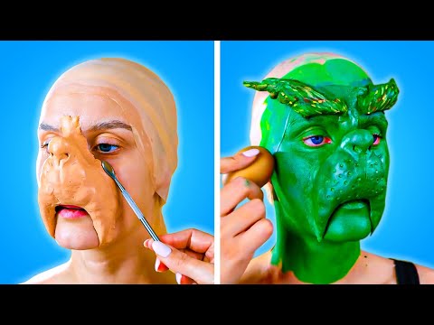 Grinch VS Santa. New Year Makeup Transformations, Cosplay ideas