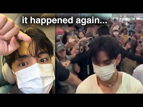 Taehyung mobbed at airport again, calls out fans | BTS