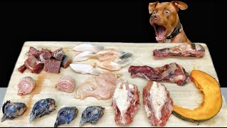 BEST DOG ASMR MUKBANG PITBULL EATING RAW FOODS HORSE EARS　BLACK CHICKEN