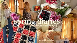 spring days at home 🌷🧵🍒 sewing curtains, farmers market, baking