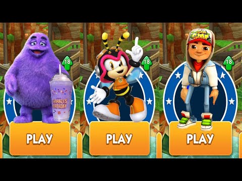 Sonic Dash - Charmy Bee vs Subway Surfers Jake Vancouver 2024 Update vs Grimace Shake Rush Gameplay