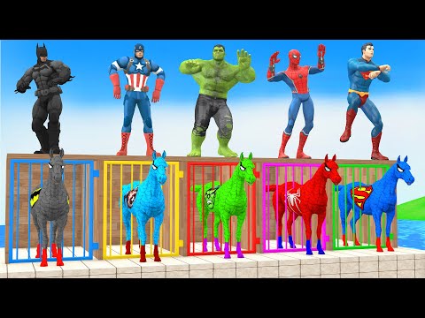 بقرة سبايدر مان يعبر على نافورة ضد أسماك القرش لإنقاذ الاحصنة 🐄🐴 Superhero Cow vs Horse in Spiral Ne