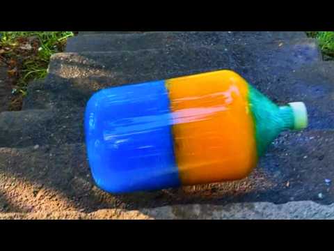 Rolling colorfull bottle on the stair 🌈👻 #asmr #crushingsoftthings #crushingcrunchythings