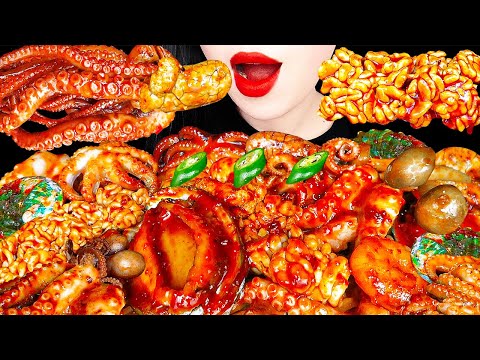ASMR SPICY SEAFOOD BOIL 매콤한 해물찜&알찜 먹방 레시피 OCTOPUS SQUID ENOKI MUSHROOM EATING COOKING SOUNDS MUKBANG