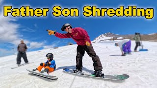 Kids First Time Snowboarding a Volcano