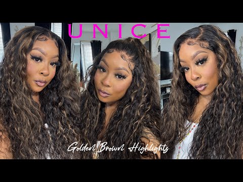 🔥Stunning Look!Perfect Glueless Golden Brown Highlighted Water Curly Wig|Bye Bye Knots|UNICE HAIR