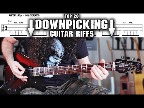 Top 20 Guitar Riffs To Improve DOWNPICKIN | With Tabs