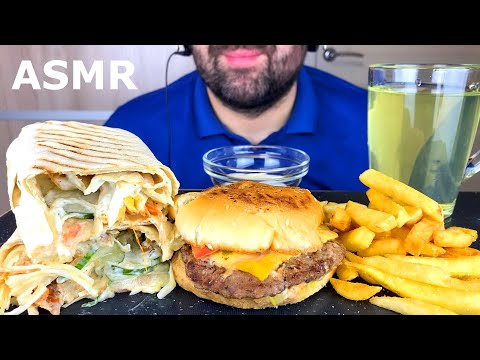 ASMR CRISPY FAST FOOD | CHICKEN SHAWARMA , BURGER & FRIES MUKBANG 먹방 (EATING SHOW) EATING SOUNDS