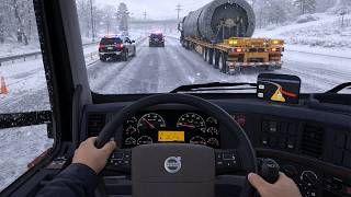 POV Volvo Truck Driving in a Snowstorm | Police Escort 🔴 | Winter Drive