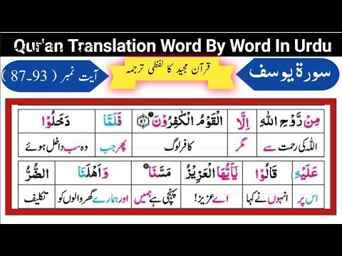 Surat Yousuf 87-93 | Qur'an Recitation | Qur'an Translation Word by Word in urdu