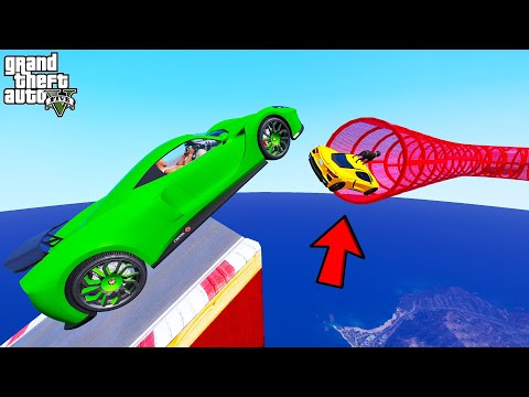 FRANKLIN TRIED IMPOSSIBLE JUMP INTO TUBE PARKOUR RAMP CHALLENGE GTA 5 | SHINCHAN and CHOP