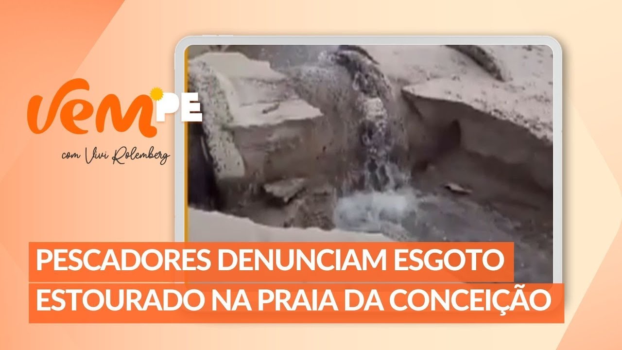 Esgoto estourado gera transtorno para pescadores na praia da Conceição, em Paulista