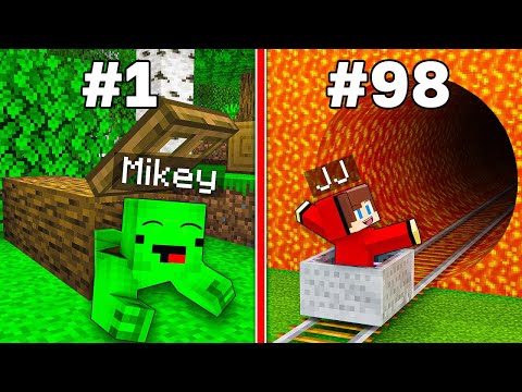 How JJ and Mikey Made 100 Secret Bases Challenge - in Minecraft Maizen !