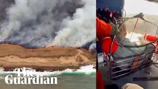 YouTube video thumbnail: Stranded Boater Rescued From Wildfire Burning on California Island