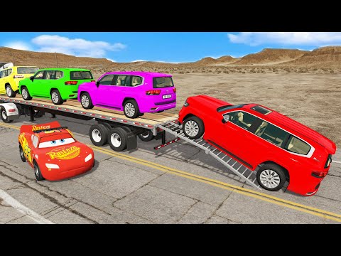 Flatbed Truck Mcqueen | Transportation with Truck - Pothole vs Car # - BeamNG.Drive