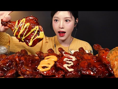 SUB)오랜만에 BBQ 자메이카 통다리 치킨 먹방!🍗소스파티 치즈봉까지 꿀조합 리얼사운드 Chicken Mukbang Asmr