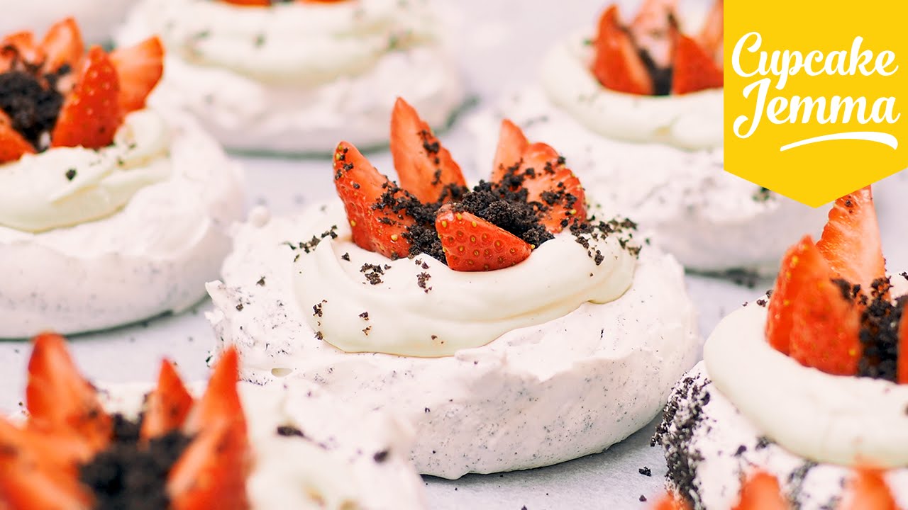 Mini Oreo Pavlovas with Malted Cream and Strawberries