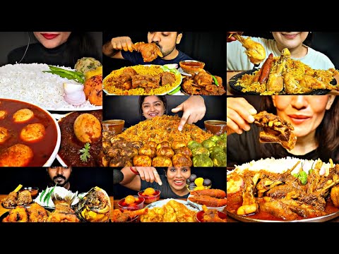 EATING SPICY EGG CURRY, MUTTON CURRY,YAKHNI PULAO, BIRYANI ll SPICY INDIAN FOOD MUKBANG