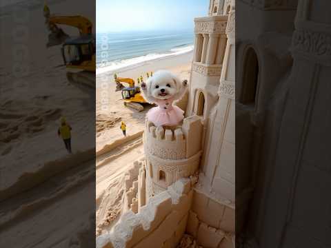 😭🏰 Angry cat destroyed puppies castle, brave men helped to get it back 👷‍♂️ #story #cute #dogs