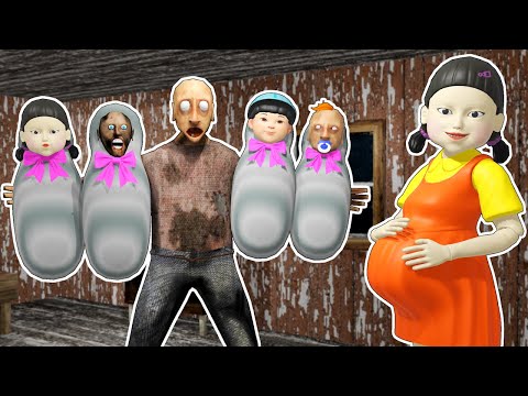 Pregnant Squid Doll vs Baby Grannies vs Grandpa in Granny House