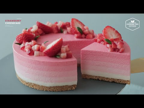 쉽게 만드는 아름다운🌷노오븐 딸기 치즈케이크 : No-Bake Strawberry Cheesecake Recipe | Cooking tree