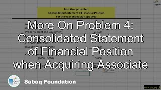 More On Problem 4: Consolidated Statement of Financial Position when Acquiring Associate