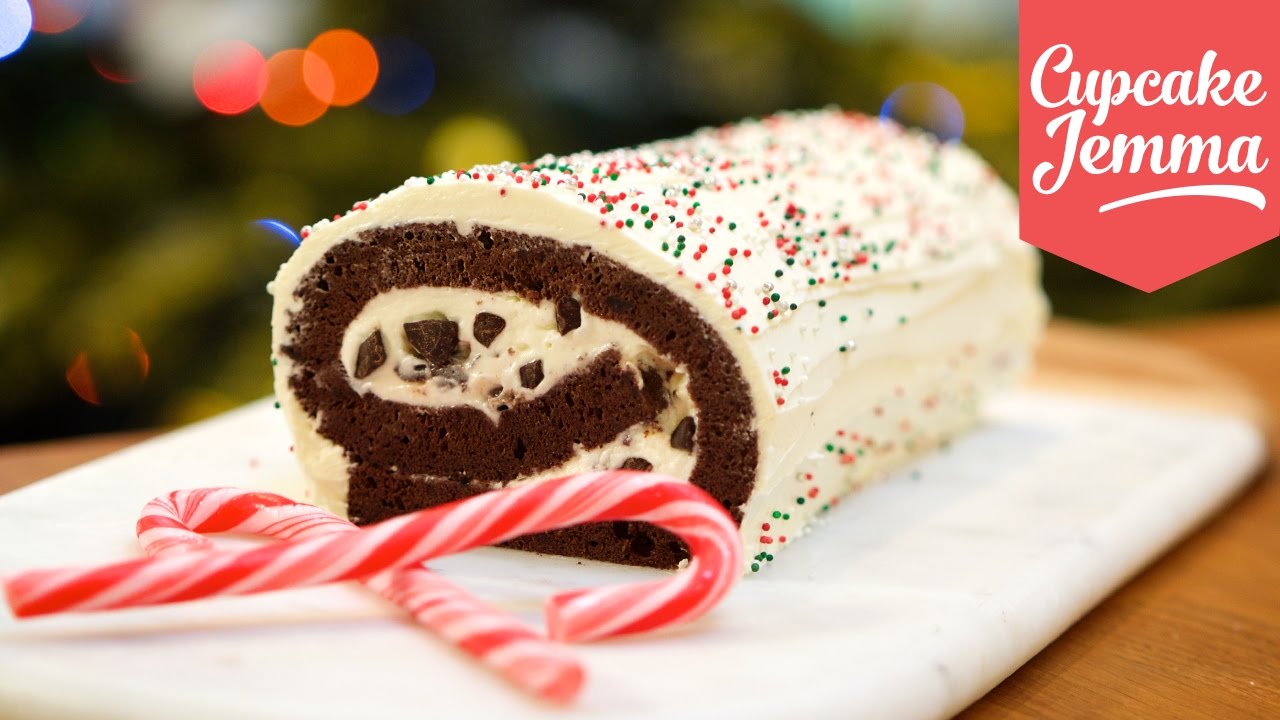 Mint Choc Chip Christmas Yule Log