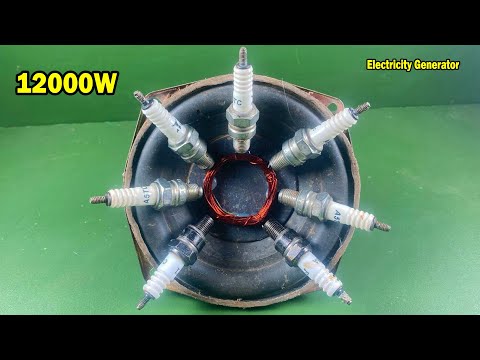 How To Create Electricity Generator 20kw Using By Spark Plug With Speaker Magnet New Free Energy