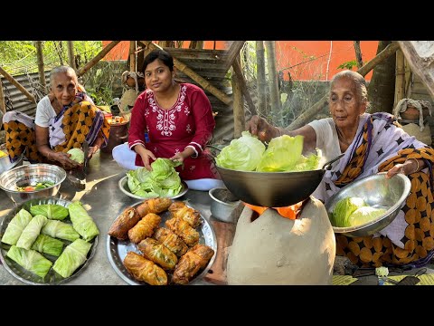 সম্পূর্ণ নিরামিষ মজাদার বাঁধাকপির রোল ঠাকুমা নাতনি মিলে বানালো। Cabbage Roll।Badhakopi Recipe।