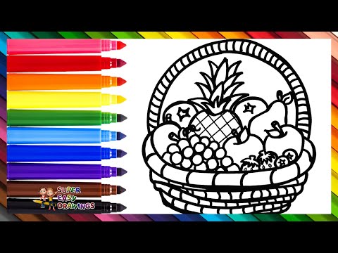 Draw and Color a Fruit Basket 🍎🍌🍇🍍🍐🌈 Drawings for Kids