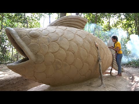 Full Video 6 Story Cute Lady Building Mud Fish House And 5 Underground With Living Room ,Pool