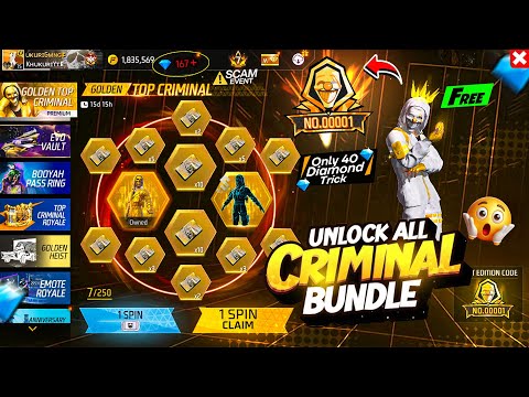 Claim GOLDEN TOP CRIMINAL BUNDLE😲-  NEW CRIMINAL RING EVENT FREE FIRE | FREE FIRE NEW EVENT