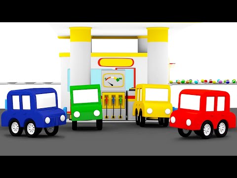 Montando os carros com os quatro carros coloridos! Desenho animado infantil. Desenhos animados