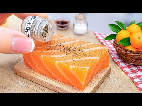 Yummy Miniature Salmon with Orange Sauce Recipe | ASMR Cooking Mini Food & Satisfying Video