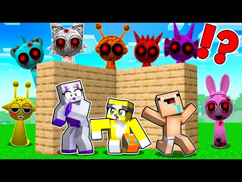 CONSTRUYE para SOBREVIVIR a INCREDIBOX SPRUNKI O MUERE en MINECRAFT 😱 | 2 Noobs vs SPRUNKI MALVADOS