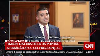 Simion, discurs de la un pupitru asemănător cu cel prezidenţial