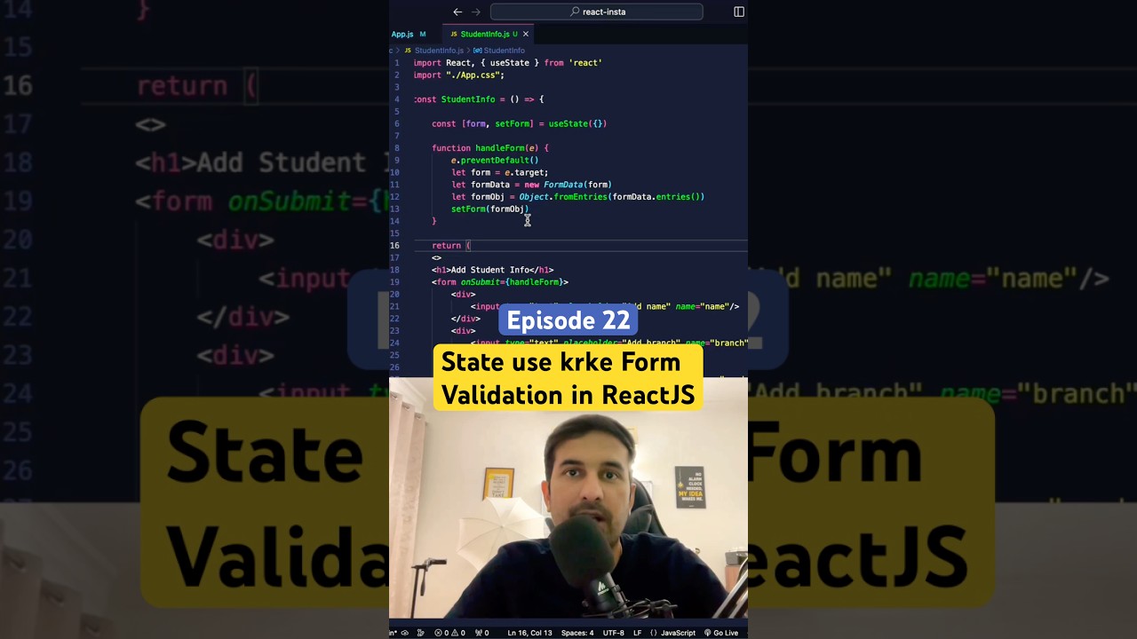 Simple Form Validation using State in ReactJS 😊 #reactjstutorial