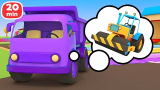The gray dump trucks went through pools with paints and help other street vehicles in the city.