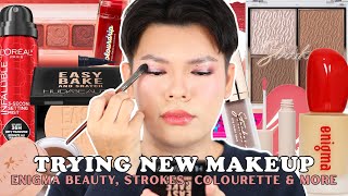 TRYING NEW MAKEUP! Enigma Beauty, Sunnies Face, Colourette, Strokes, and More! | Kenny Manalad