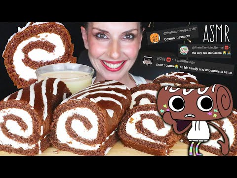 CHOCOLATE SWISS ROLL CAKE 🍩 | No Talking | ASMR Mukbang - 먹방 | Real Eating Sounds
