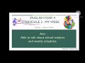 English Year Four: My Week