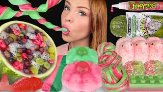 ASMR MUKBANG, Watermelon Desserts, Warheads Extreme Sour Pickle, Edible Slime, Wax Candy Drink 먹방