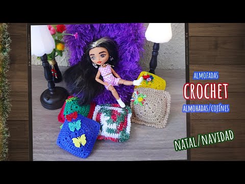 Almofadas natalinas de crochê para bonecas 🎅