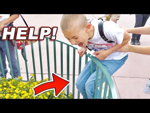 Oh NO! He Got His KNEES Stuck In Iron Fence!