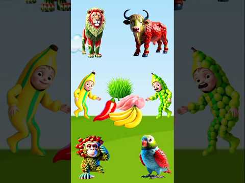 7 Animals Ka Food Kon Hai 🌶🌿🥩🍌 Lion, Cow, Monkey, Parrot, Funny Vfx Shorts #Shorts​